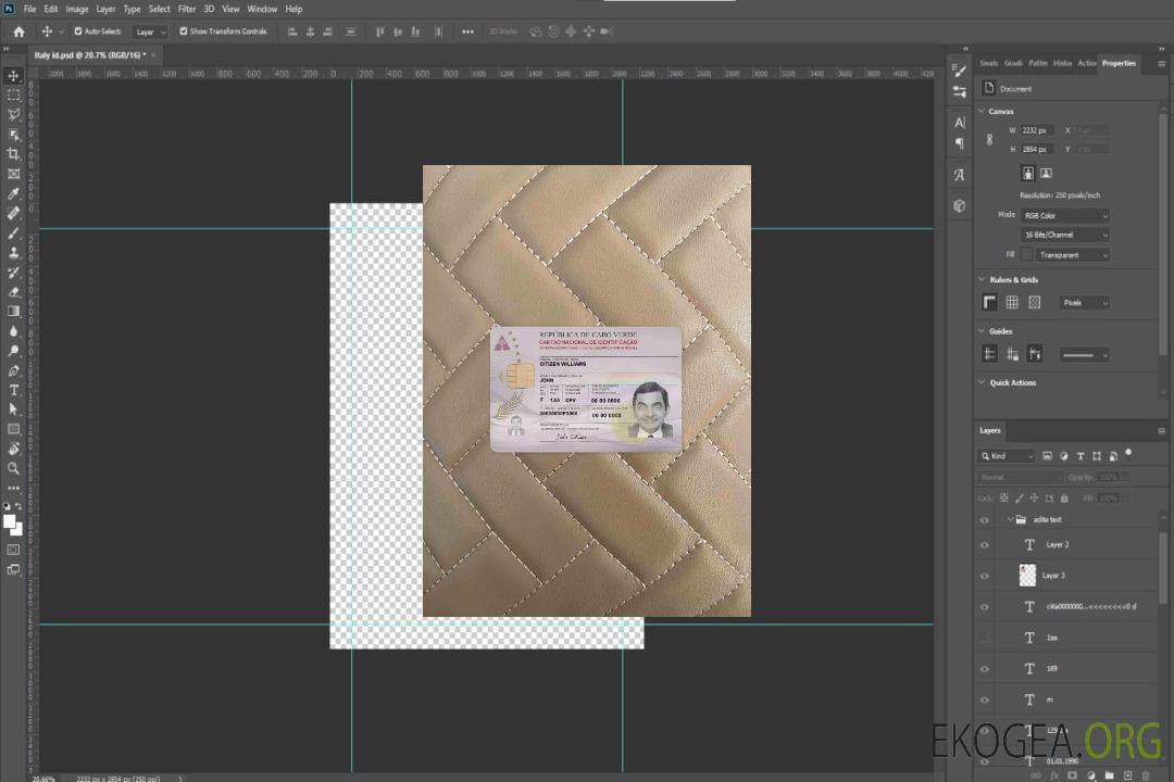 Photolook de la carte d'identité du Cap-Vert AVANT template Photolook de la carte d'identité du Cap-Vert AVANT template